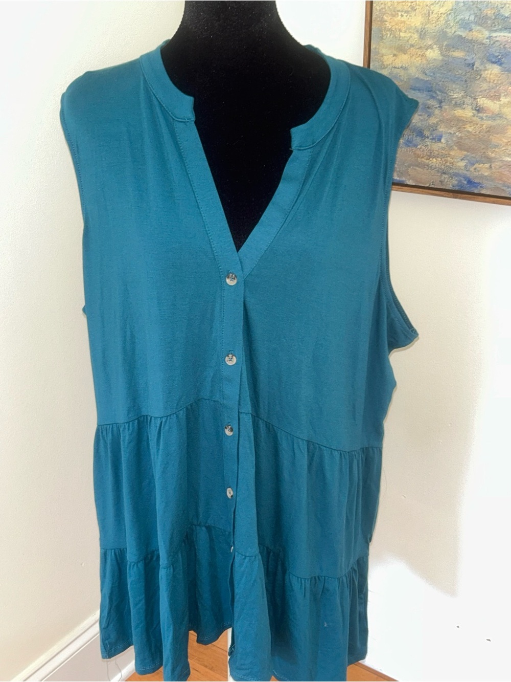 New Directions Size 2X Tiered Babydoll Top NWT Button Front Sleeveless Blouse